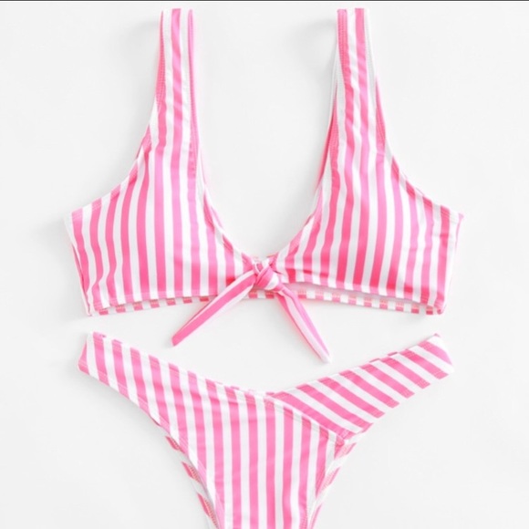 pink white striped bikini